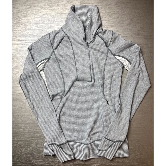 Lululemon Tops - Lululemon Think Fast Pullover Tonka Stripe Gray Size 4 Women's Athletic Top